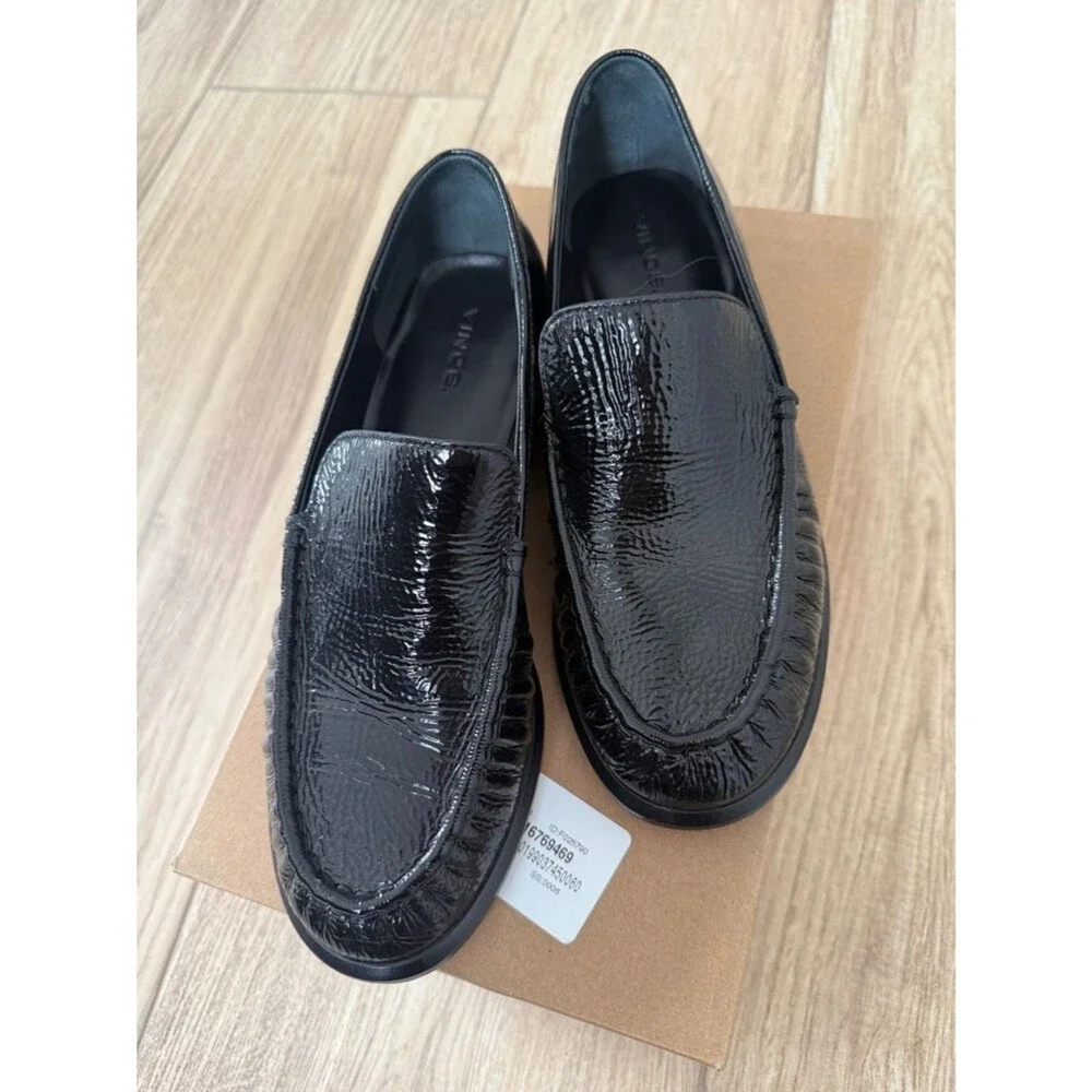 Vince Nora Black Patent Leather Slip-On Loafers 7.5